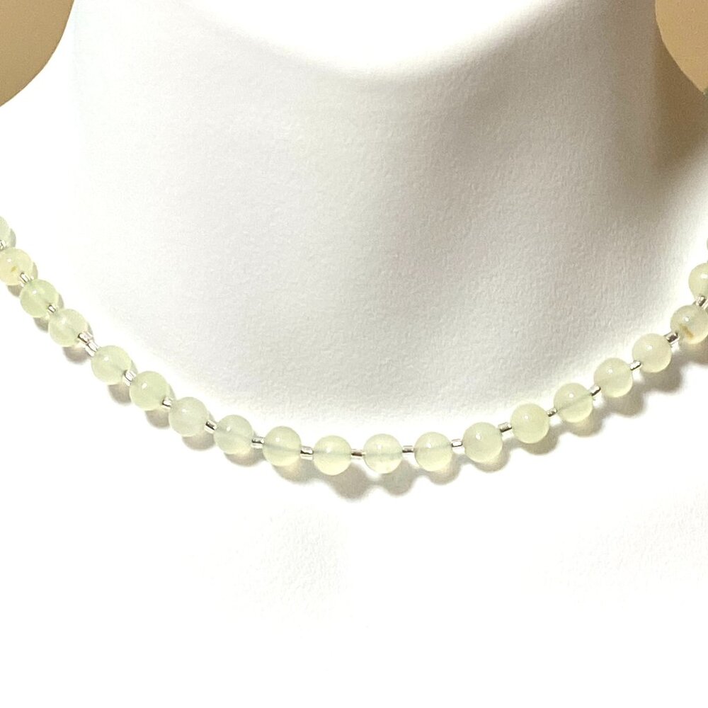 Genuine Gemstone Pale Green Prehnite Stackable Beaded Necklace